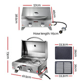 Grillz Portable Gas BBQ Grill 2 Burners with 2 Plates